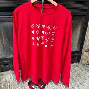 Women’s Red Long-Sleeve Heart Graphic Tee